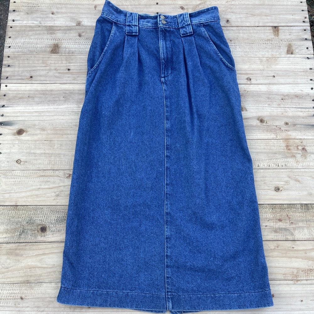 Vtg Dockers Pleated Denim Long Skirt Women's 12 Blue Wash Y2K 90s Made In USA